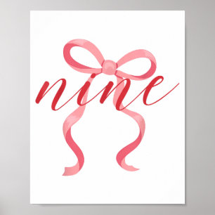 Pink Girl Coquette Bow 9 Year Old 9th Birthday Par Poster