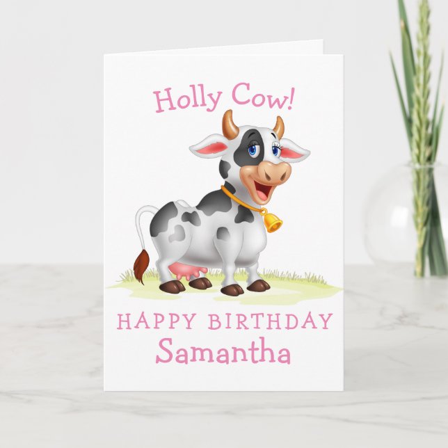 Pink Girl Cow joyeuse carte d'anniversaire (Devant)