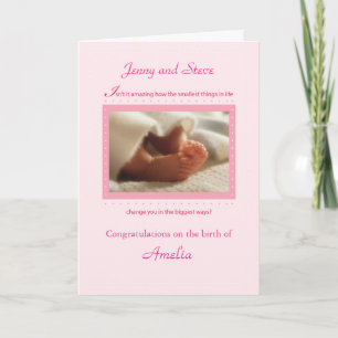 Pink Girl Custom Personalize Congratulations Baby Card