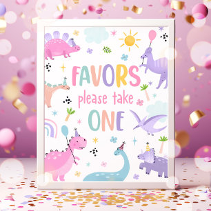 Pink Girl Dinosaur Birthday Party Favours Poster