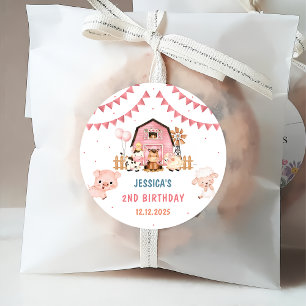 Pink Girl Farm Animals Birthday Party Favour Tags