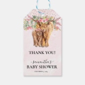 Pink Girl Floral Highland Cow Calf Baby Shower    Gift Tags (Back)