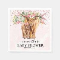 Pink Girl Floral Highland Cow Calf Baby Shower  
