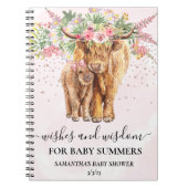 Pink Girl Floral Highland Cow Wishes Wisdom  Notebook (Front)