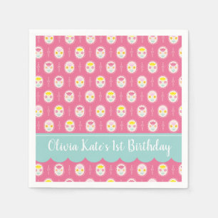 Pink Girl Floral Pattern 1st Birthday Napkin