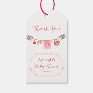 Pink Girl Flower Apple Clothesline Baby Shower Gift Tags