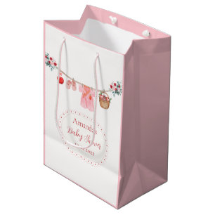 Pink Girl Flower Apple Clothesline Baby Shower  Medium Gift Bag