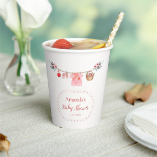 Pink Girl Flower Apple Clothesline Baby Shower  Paper Cups