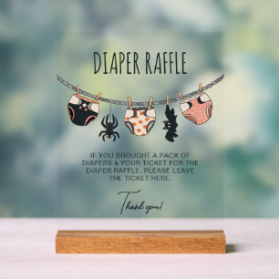 Pink Girl Halloween Baby Shower Diaper Raffle Acrylic Sign