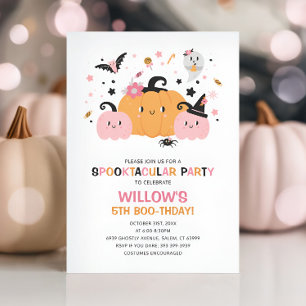 Pink Girl Halloween Birthday Party Invitation