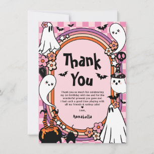 Pink Girl Halloween Photo Birthday Party Thank You Card