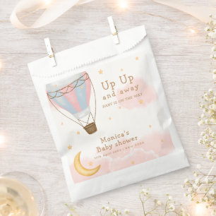 Pink Girl Hot Air Balloon Moon Star Baby Shower Favour Bag