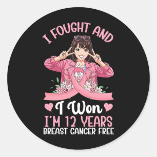 Pink Girl I Fought And I Won I'm 12 Years Breast C Classic Round Sticker