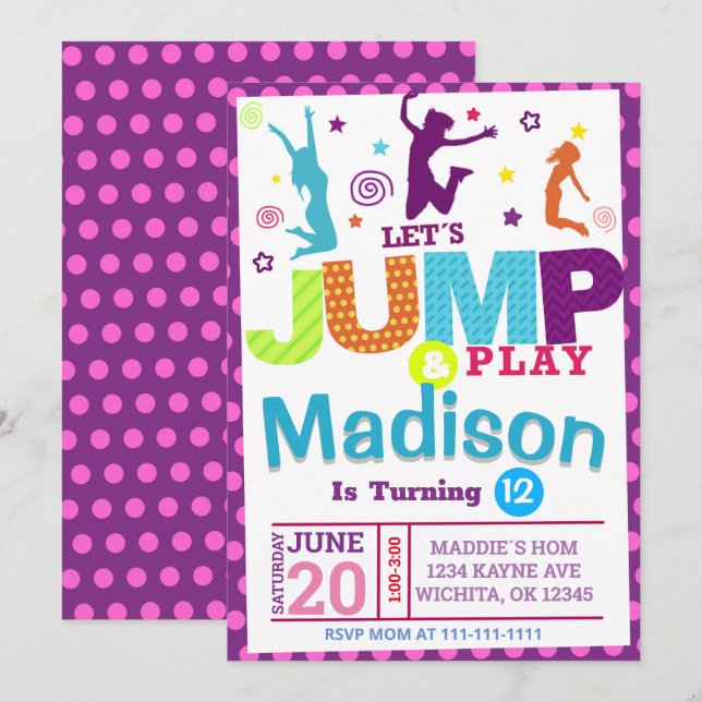 PINK GIRL JUMP PARTY BIRTHDAY INVITATION TEMPLATE (Front/Back)
