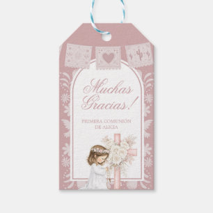 Pink Girl Kneeling Primera Comunion Gift Tags
