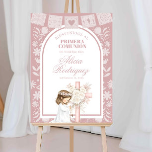 Pink Girl Kneeling Primera Comunion Poster