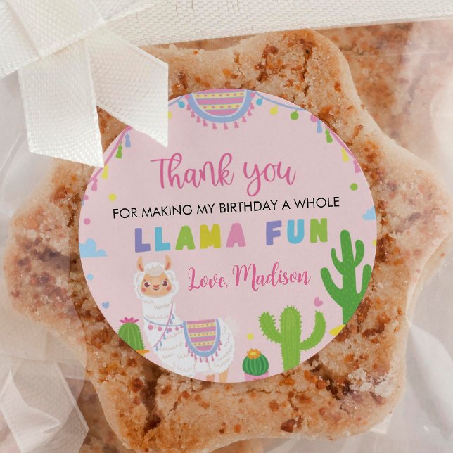 Pink Girl Llama Birthday Party Labels (Creator Uploaded)