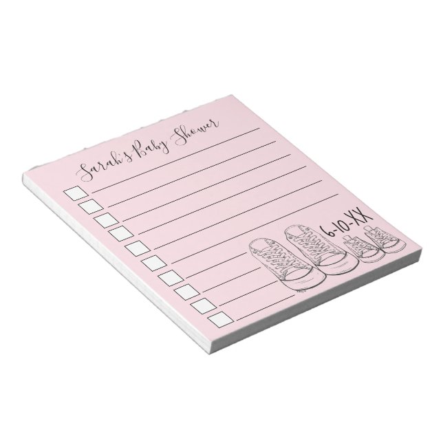 Pink Girl New Baby Shower Personalized To Do List Notepad (Angled)