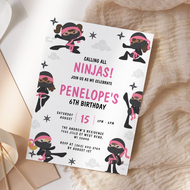 Pink Girl Ninja Warrior Karate Birthday Invitation (Creator Uploaded)