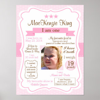 Pink Girl one year sign for your birthday girl