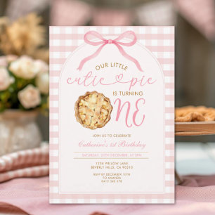 Pink Girl Our Little Cutie Pie Gingham Birthday Invitation