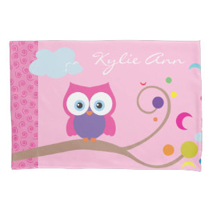 Pink Girl Owl Eye Personalized Artwork Pattern  Pillowcase