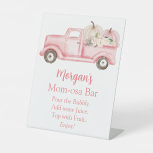 Pink Girl Pumpkin Baby Shower Mom-osa Bar Pedestal Sign