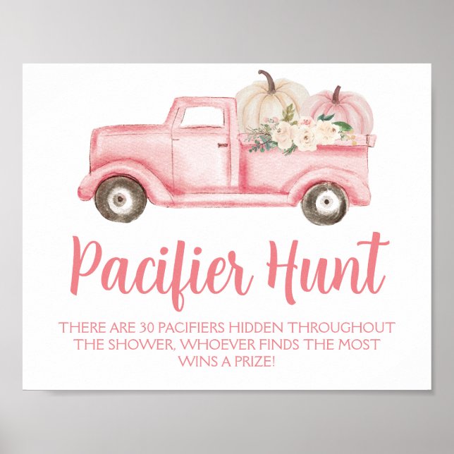 Pink Girl Pumpkin Pacifier Hunt Baby Shower Game Poster (Front)