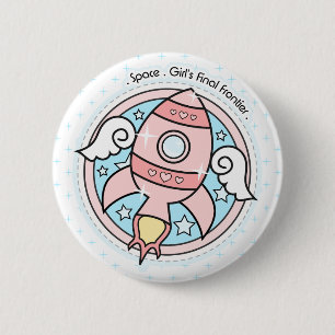 Pink Girl Rocketship 2 Inch Round Button