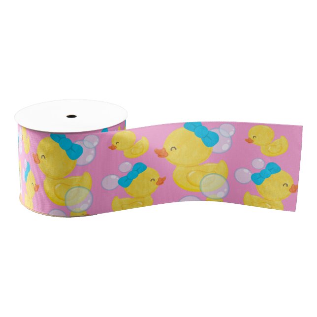 Pink Girl Rubber Ducky Grosgrain Ribbon (Spool)