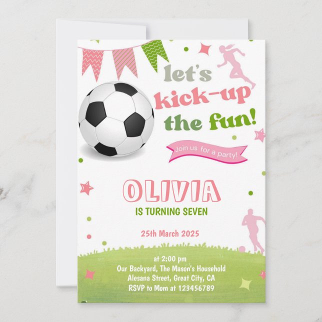 Pink Girl Soccer Anniversaire Invitation Football  (Devant)