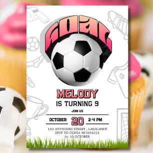 Pink Girl Soccer Ball Birthday Party Invitation