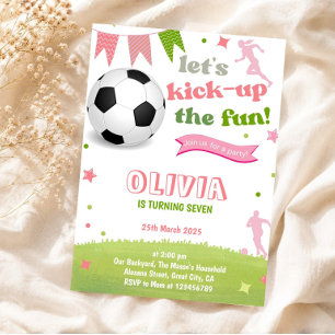 Pink Girl Soccer Birthday Invitation Football Card