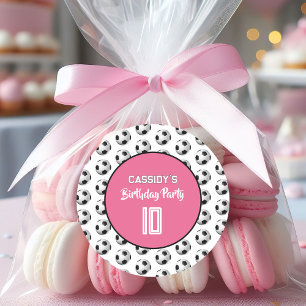 Pink Girl Soccer Birthday Party Classic Round Sticker