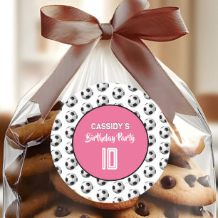 Pink Girl Soccer Birthday Party Classic Round Sticker