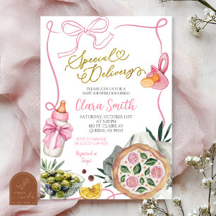 Pink Girl Special Delivery Italian Baby Shower Invitation