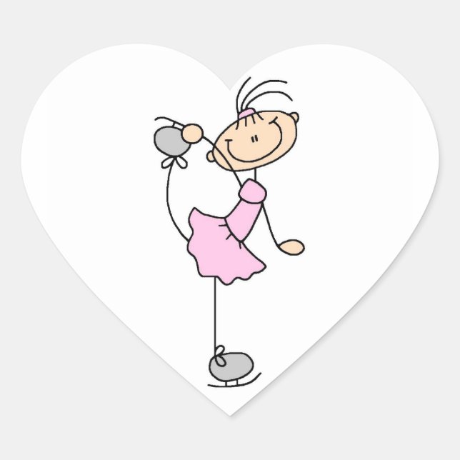 Pink Girl Stick Figure Ice Skater Heart Sticker (Front)