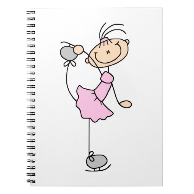 Pink Girl Stick Figure Ice Skater Notebook (Front)