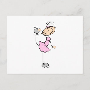 Pink Girl Stick Figure Ice Skater Postcard