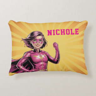 Pink Girl Superhero Birthday Party  Accent Pillow