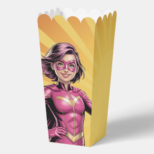 Pink Girl Superhero Birthday Party  Favor Box (Back)