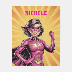 Pink Girl Superhero Birthday Party  Fleece Blanket