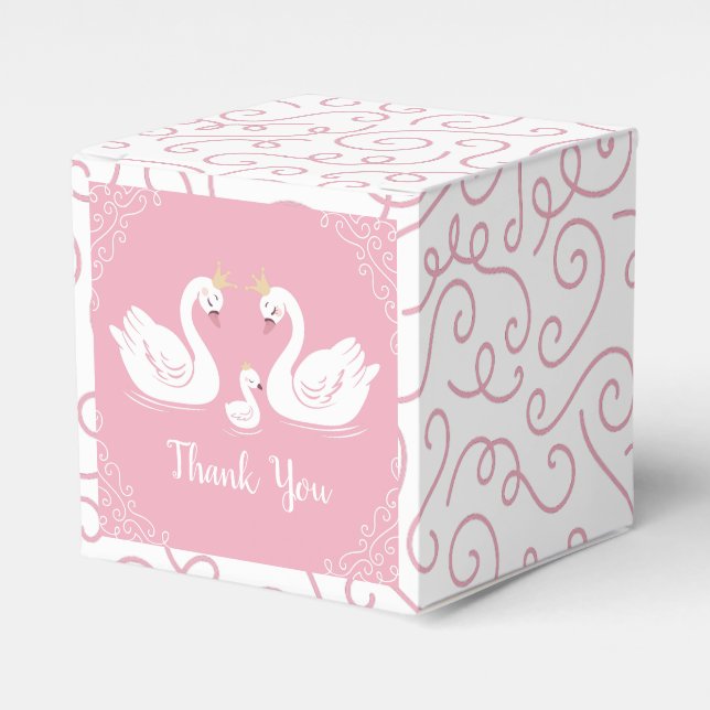 Pink Girl Swans Baby Shower Favor Box (Front Side)