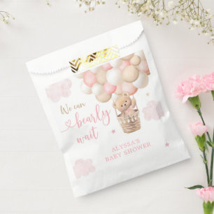 Pink Girl Teddy Bear Hot Air Balloon Baby Shower Favour Bag