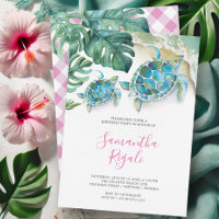 Pink Girl Tropical Sea Turtle Gingham Birthday