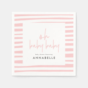 pink girl twin baby shower typography modern party napkin