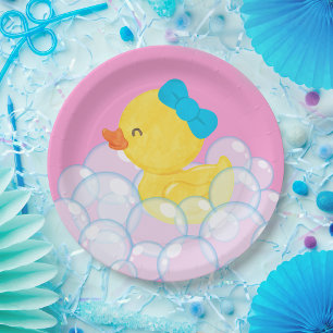 Pink Girl Watercolor Rubber Duck Party  Paper Plate