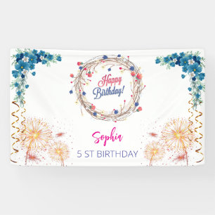 pink girl welcome floral watercolor birthday party banner