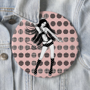 pink girlfriend dancer 6 inch round button