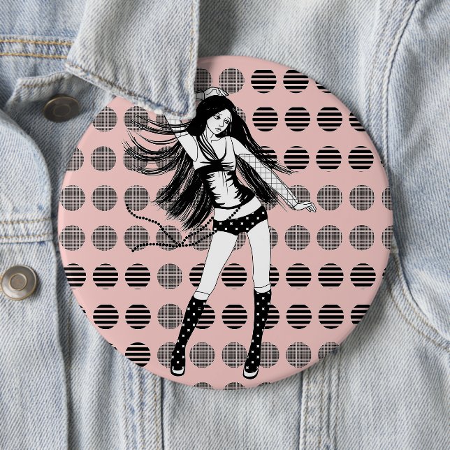 pink girlfriend dancer 6 inch round button (In Situ)